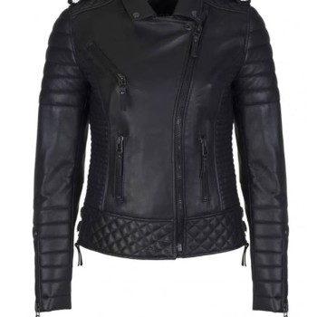Women's FJ085 Quilted and Padded Black Leather Motorcycle Jacket