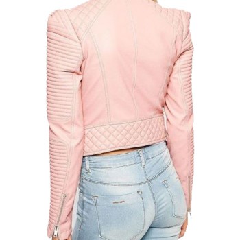 Women's FJ087 Quilted and Padded Biker Pink Leather Jacket