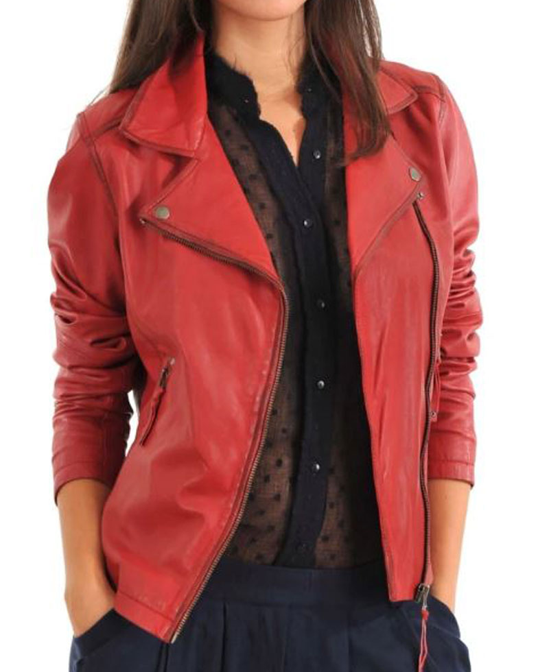 red motorcycle jacket womens