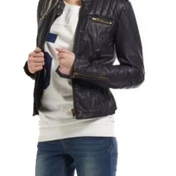 Women's FJ094 Zipper Pockets Cropped Biker Black Leather Jacket