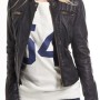 Women's FJ094 Zipper Pockets Cropped Biker Black Leather Jacket