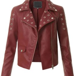 Women's FJ300 Motorcycle Designer Burgundy Leather Jacket