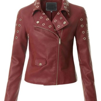 Women's FJ300 Motorcycle Designer Burgundy Leather Jacket