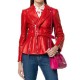 Women's FJ548 Belted Blazer Style Red Leather Biker Jacket