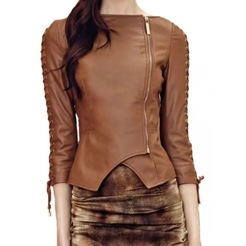Womens HJ455 Designer Party Wear Brown Leather Jacket Womens HJ455 Designer Party Wear Brown Leather Jacket