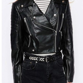 Women's Huntsville Asymmetrical Cropped Black Leather Jacket