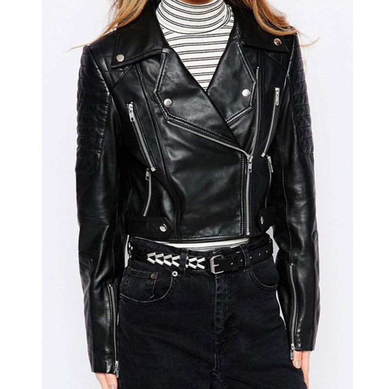 Women's Huntsville Asymmetrical Cropped Black Leather Jacket Women's Huntsville Asymmetrical Cropped Black Leather Jacket