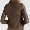 Women's Khaki Leather Fur Collar Jacket Women's Khaki Leather Fur Collar Jacket