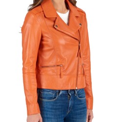 Women's Asymmetrical Motorcycle Orange Jacket