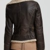 Women's Michael Asymmetrical Zipper Shearling Brown Leather Jacket