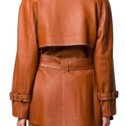 Women’s Belted Mid-Length Leather Brown Coat