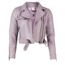 Women's Lavender Biker Asymmetrical Quilted Leather Jacket