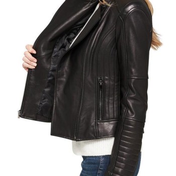 Women's Motorcycle Asymmetrical Zipper Shoulder and Sleeves Quilted Leather Jacket