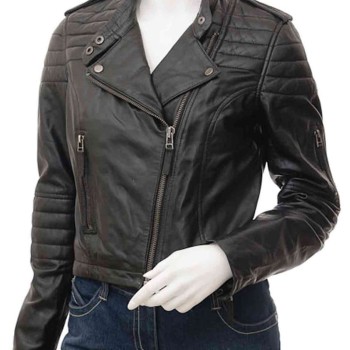 Women's Asymmetrical Zipper Padded Design Leather Jacket