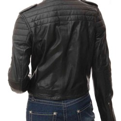 Women's Asymmetrical Zipper Padded Design Leather Jacket