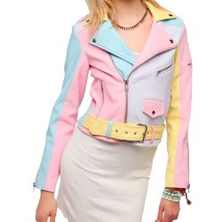 Women's Biker Rainbow Pastel Faux Leather Jacket