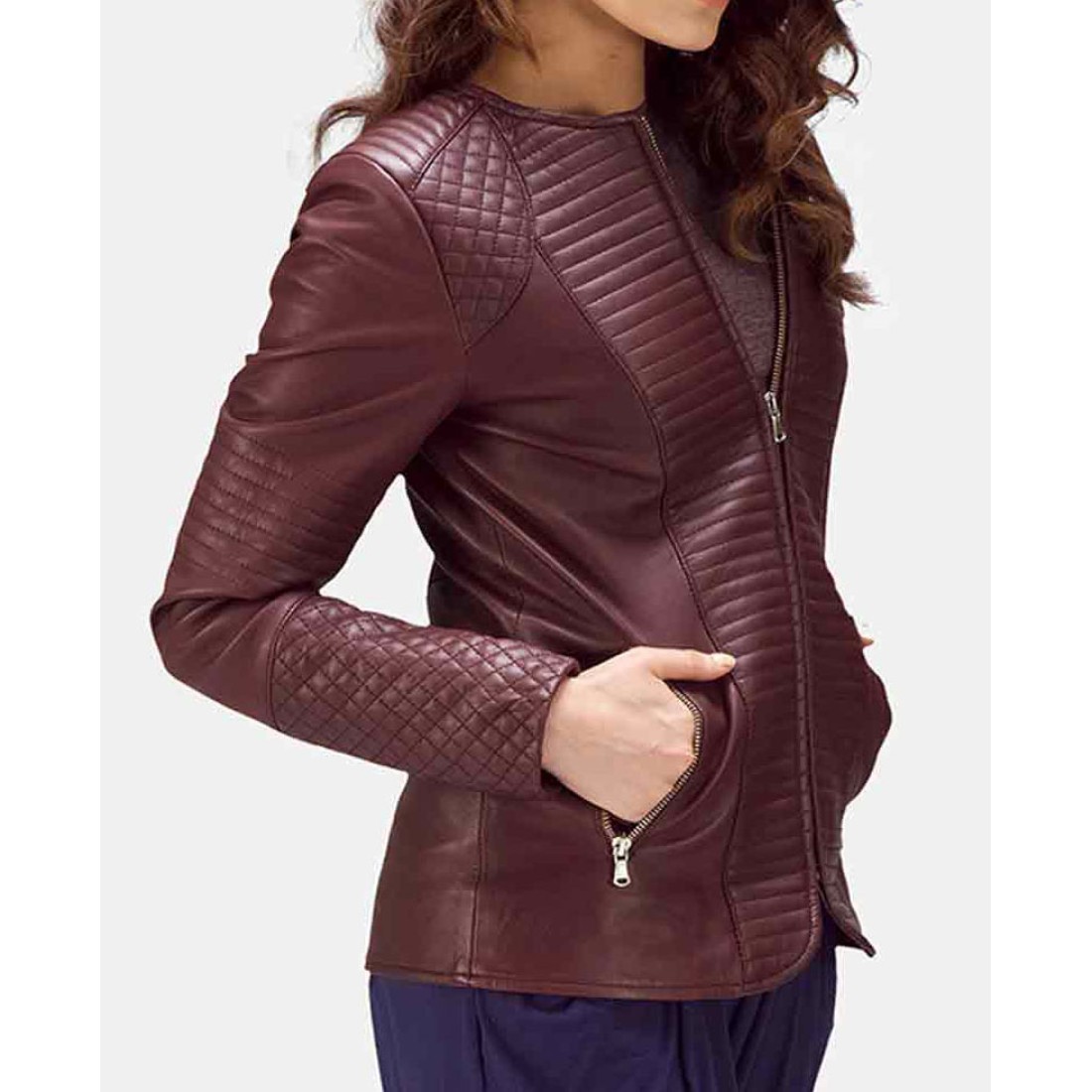 Womens Quilted Burgundy Jacket Films Jackets
