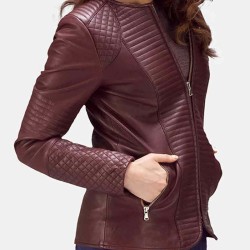 Women's Quilted Burgundy Leather Jacket