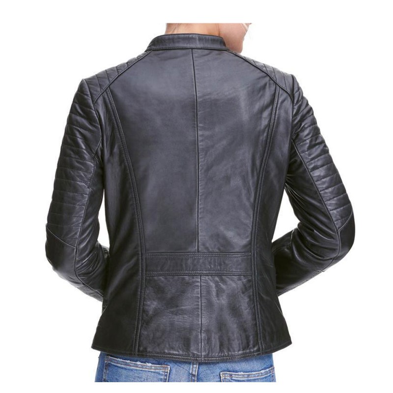 Womens Quilted Design Biker Asymmetrical Black Leather Jacket Womens Quilted Design Biker Asymmetrical Black Leather Jacket