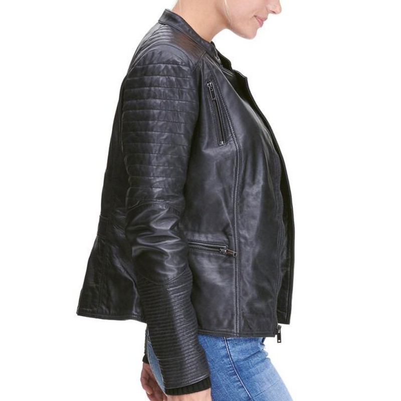 Womens Quilted Design Biker Asymmetrical Black Leather Jacket Womens Quilted Design Biker Asymmetrical Black Leather Jacket