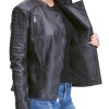 Womens Quilted Design Biker Asymmetrical Black Leather Jacket