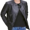 Womens Quilted Design Biker Asymmetrical Black Leather Jacket
