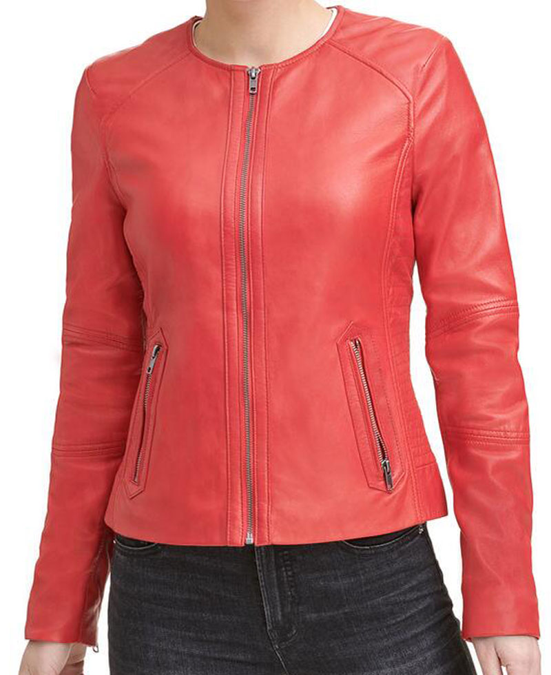 crew neck leather jacket