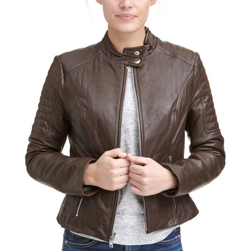 Women's Scuba Quilted Sleeves Brown Leather Jacket Women's Scuba Quilted Sleeves Brown Leather Jacket