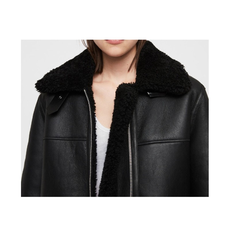Women's Shearling Bomber Black Leather Jacket Women's Shearling Bomber Black Leather Jacket