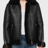 Women's Shearling Bomber Black Leather Jacket Women's Shearling Bomber Black Leather Jacket