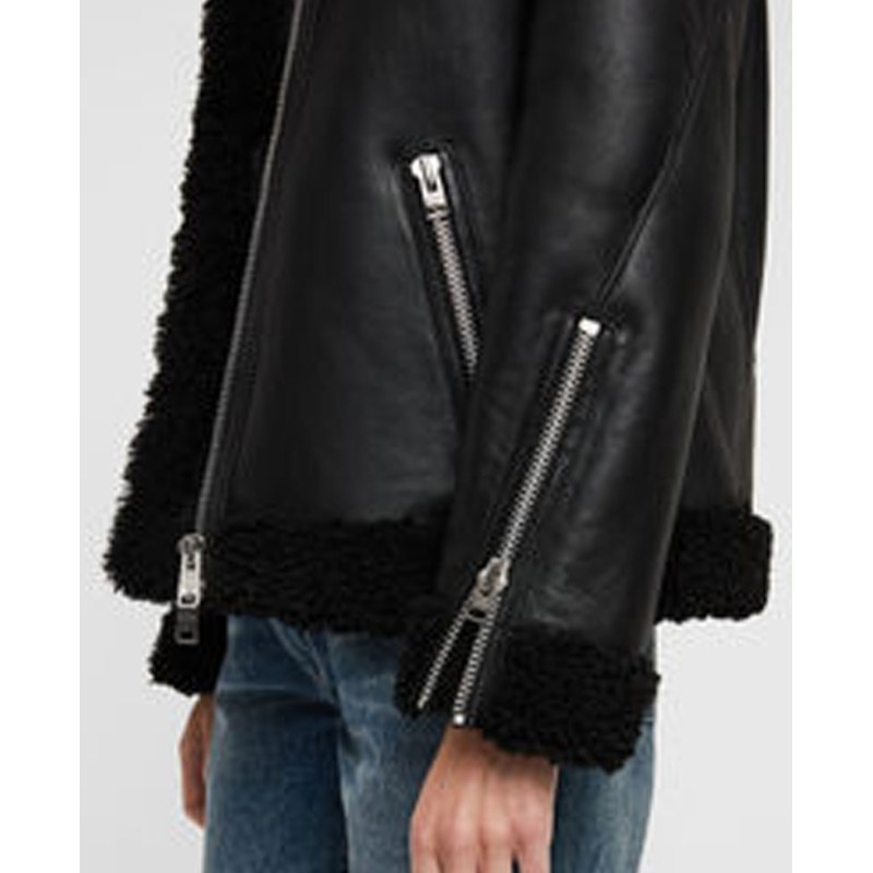 Women's Shearling Bomber Black Leather Jacket Women's Shearling Bomber Black Leather Jacket