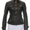 Women's Shirt Collar Style Black Leather Button Up Jacket