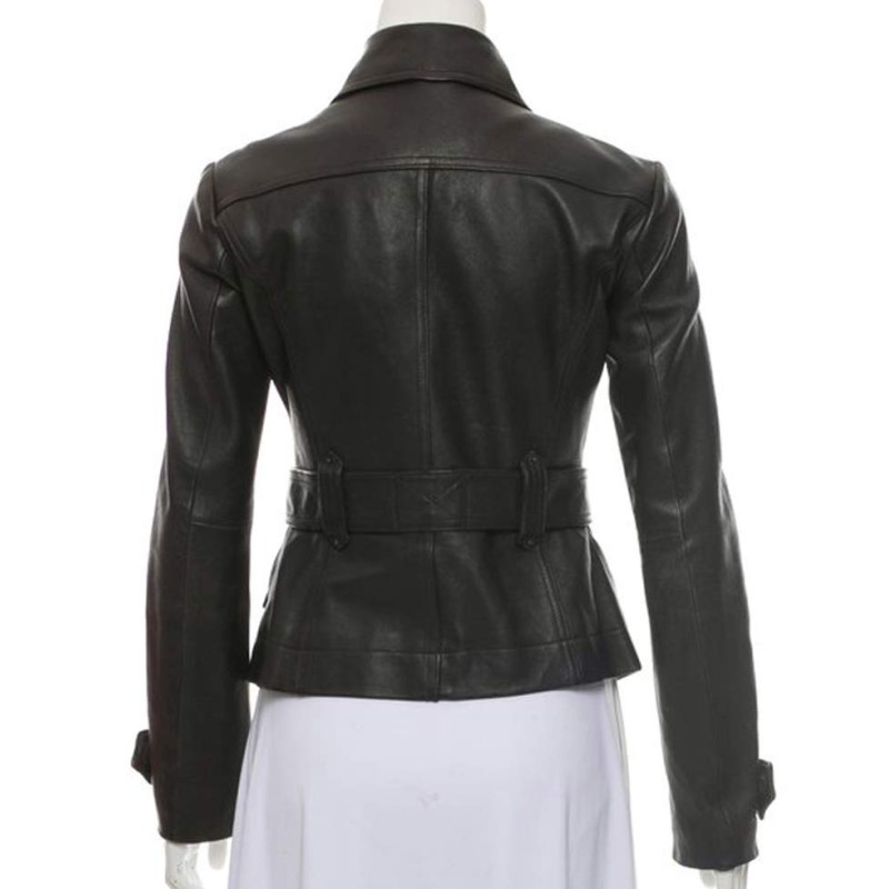 Women's Shirt Collar Style Black Leather Button Up Jacket Women's Shirt Collar Style Black Leather Button Up Jacket
