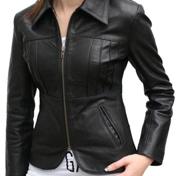 Women's Casual Slim Fit Style Black Leather Jacket