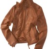 Women's Cognac Faux Leather Tan Brown Stand Collar Jacket Women's Cognac Faux Leather Tan Brown Stand Collar Jacket