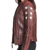 Women's Stars and Stripes Biker  Distressed Brown Leather Jacket