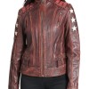 Women's Stars and Stripes Biker  Distressed Brown Leather Jacket