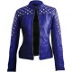 Women's Studded Silver Star Leather Diamond Quilted Jacket