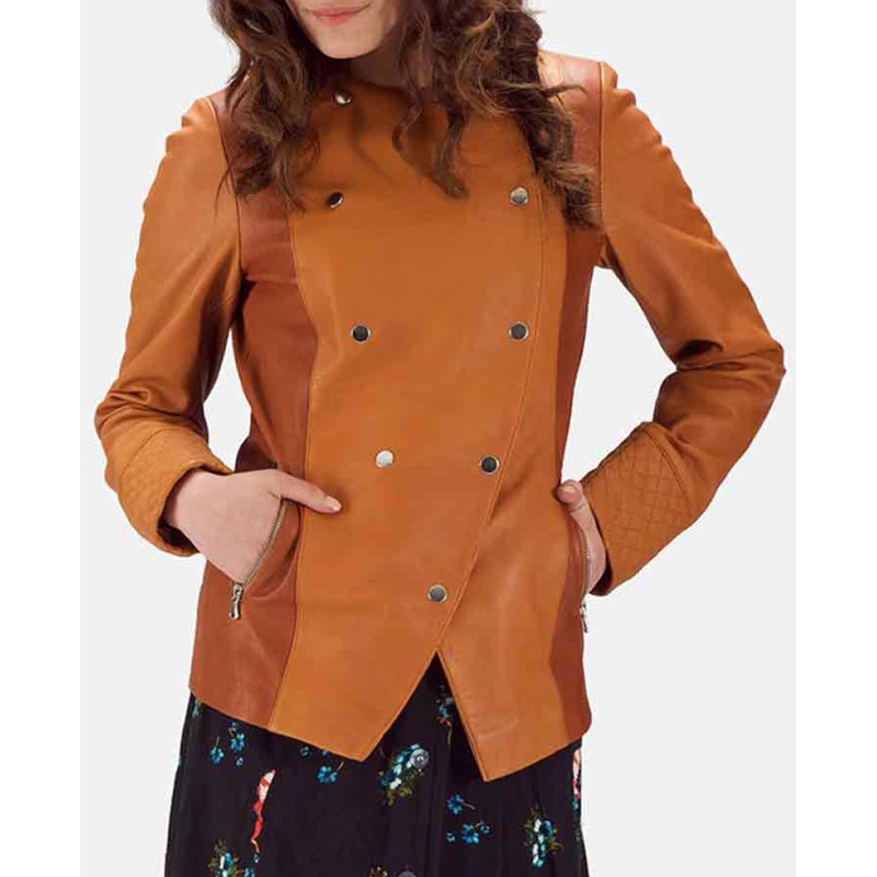Women's Overlap Tan Leather Jacket