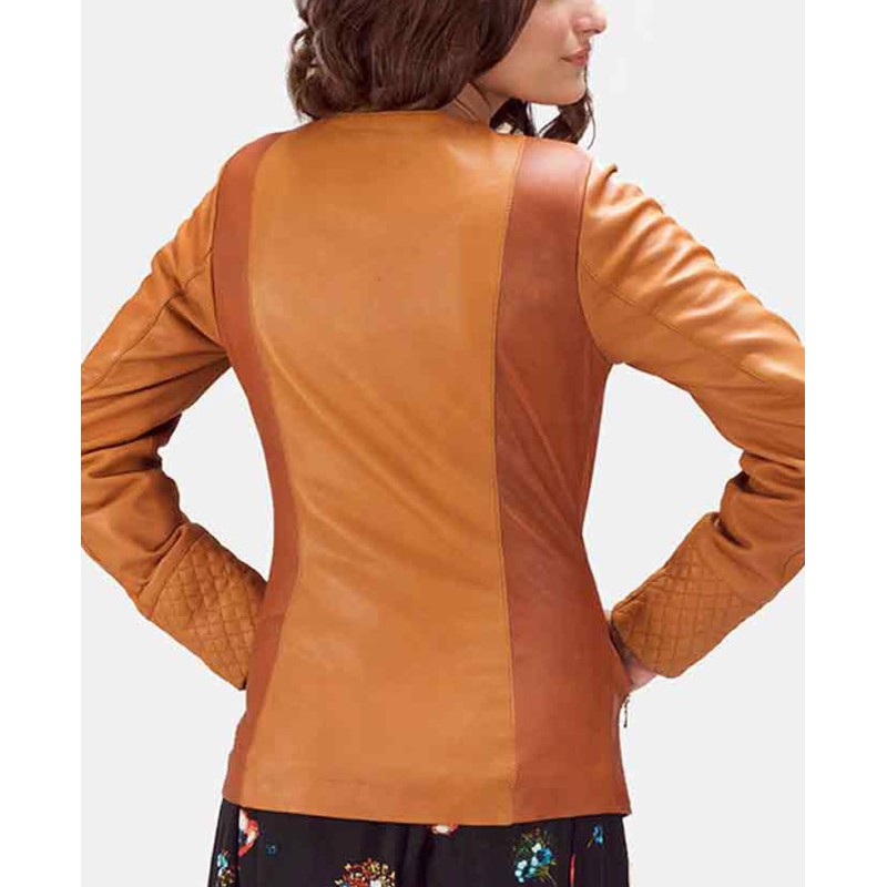 Women's Overlap Tan Leather Jacket Women's Overlap Tan Leather Jacket