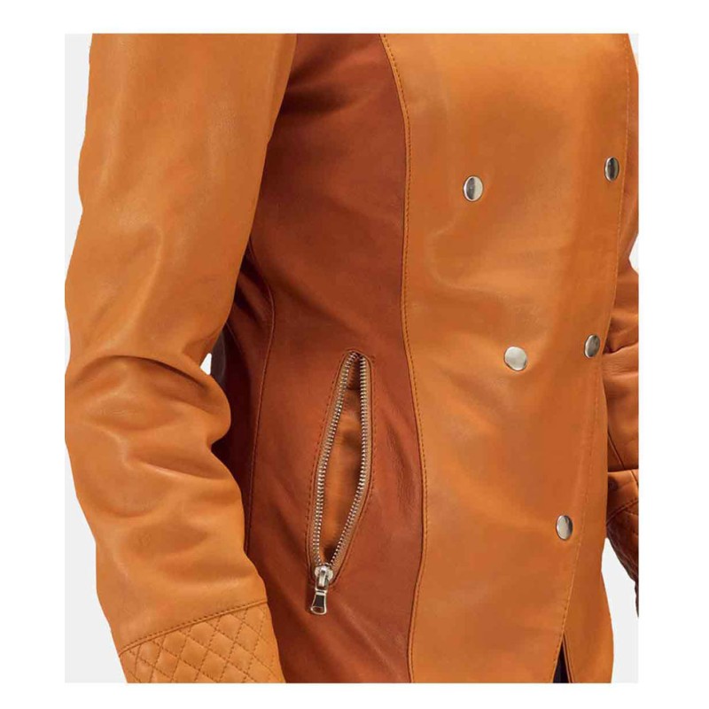 Women's Overlap Tan Leather Jacket Women's Overlap Tan Leather Jacket
