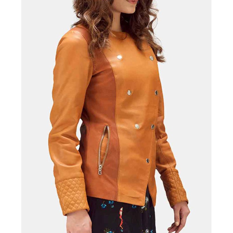 Women's Overlap Tan Leather Jacket Women's Overlap Tan Leather Jacket