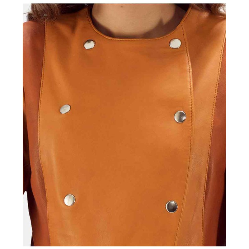 Women's Overlap Tan Leather Jacket Women's Overlap Tan Leather Jacket