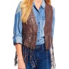 Women's WFJ021 V-Neckline Fringe Brown Vest Women's WFJ021 V-Neckline Fringe Brown Vest