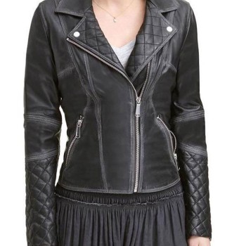 Women’s WFJ189 Quilted Black Leather Jacket