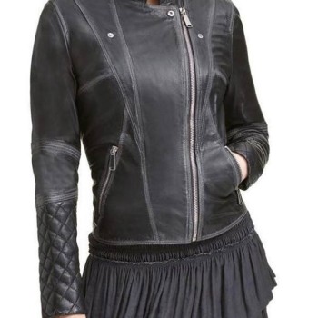 Women’s WFJ189 Quilted Black Leather Jacket