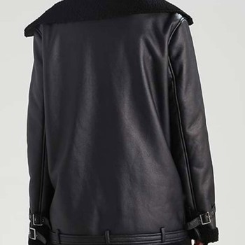 Women's Aviator Black Leather Shearling Jacket
