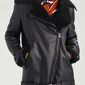 Women's Aviator Black Leather Shearling Jacket