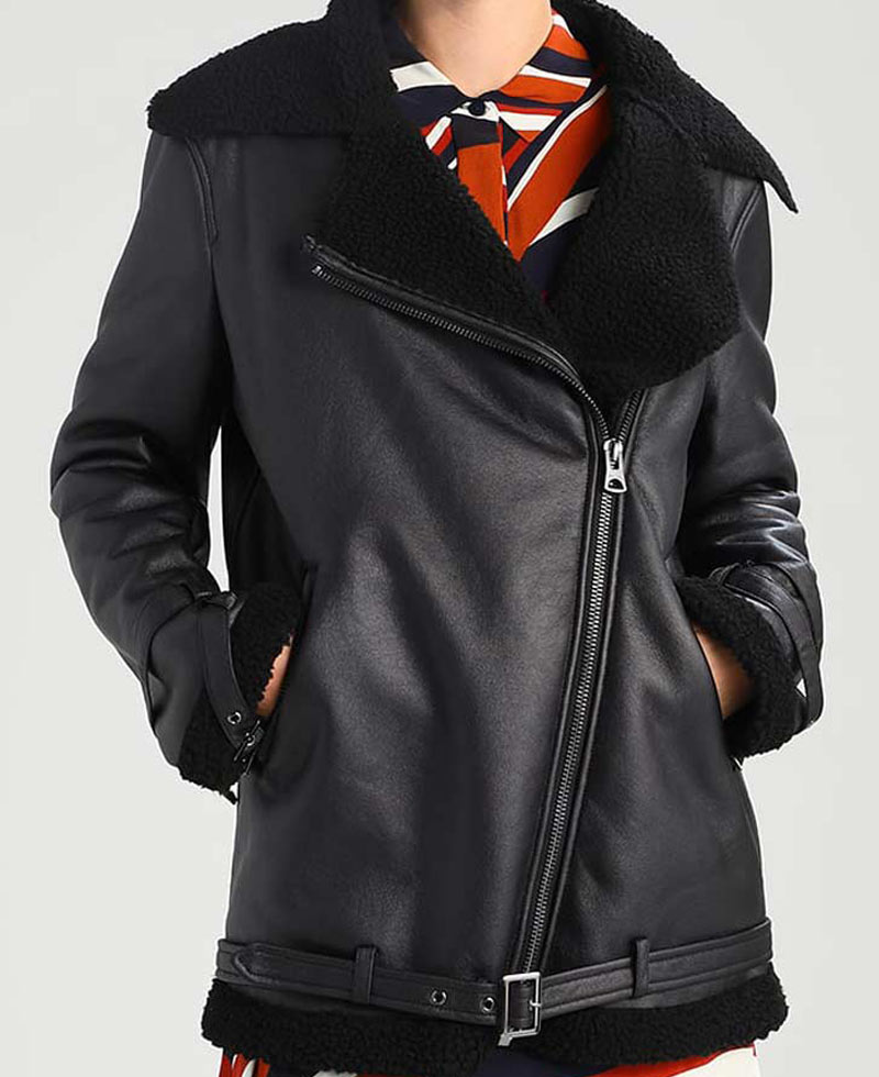 black shearling jacket womens