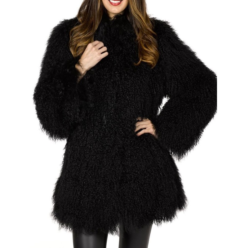 Women's Mongolian Fur Winter Black Coat Women's Mongolian Fur Winter Black Coat